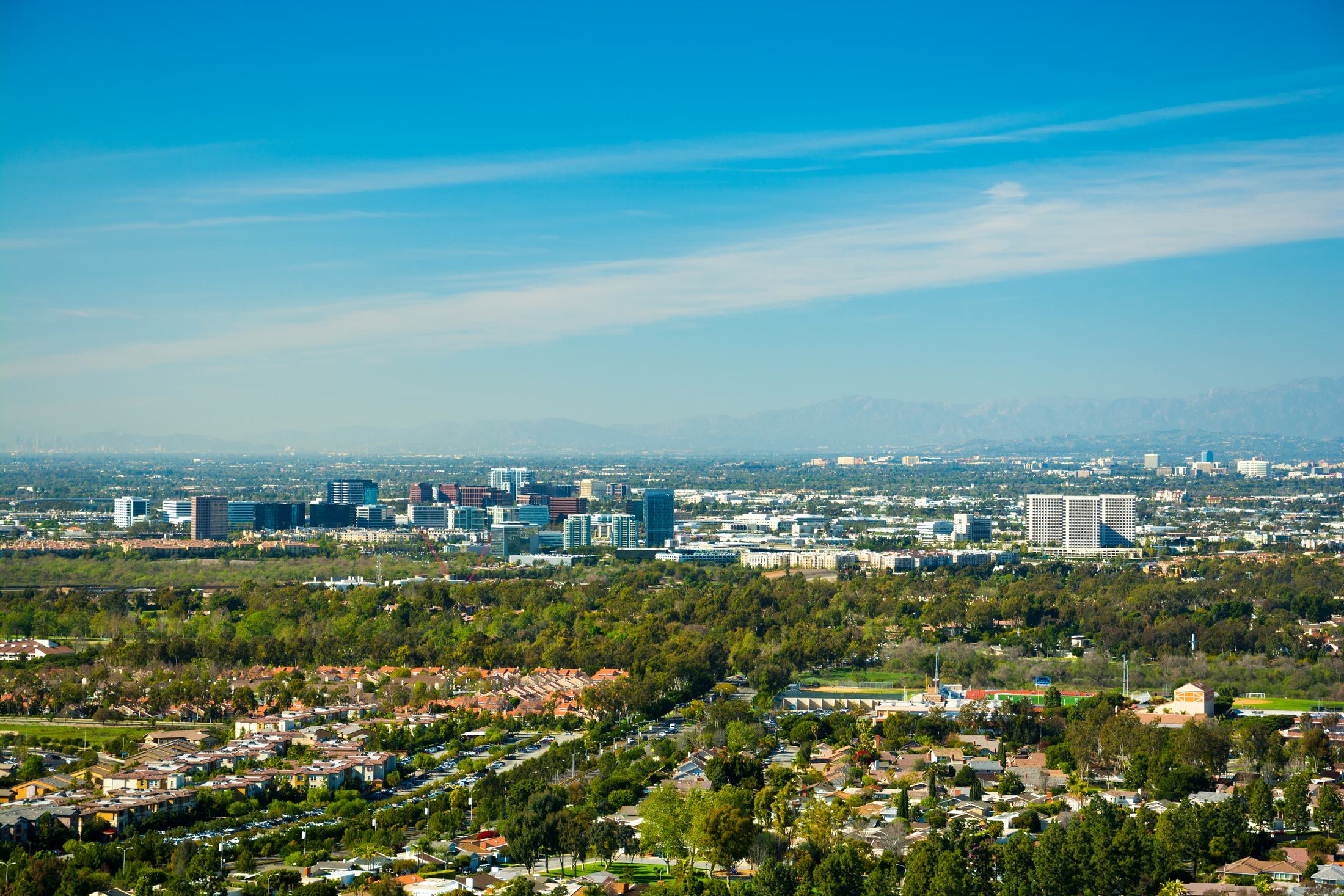Aerial view across Orange County, California — home to the 28 school districts Bright Futures Foundation serves.